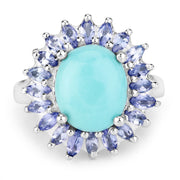 Bids.com 6.10 Carat Genuine Larimar and Tanzanite .925 Sterling Silver Ring Rings