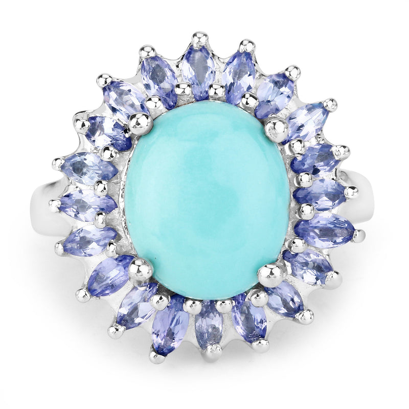 Bids.com 6.10 Carat Genuine Larimar and Tanzanite .925 Sterling Silver Ring Rings