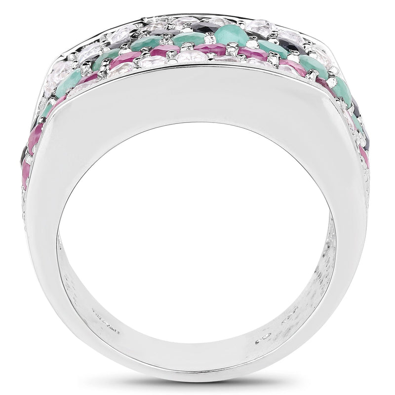 Bids.com 4.28 Carat Genuine Multi Stone .925 Sterling Silver Ring Rings
