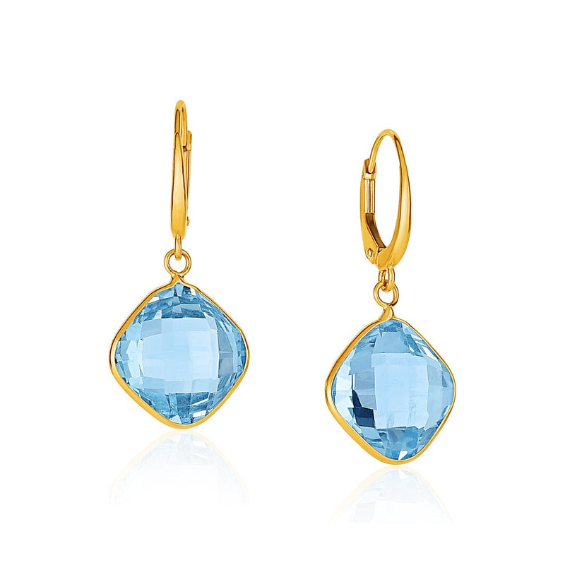 Bids.com Drop Earrings with Blue Topaz Cushion Briolettes in 14k Yellow Gold Earrings