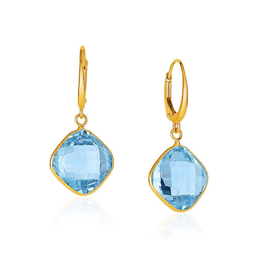 Bids.com Drop Earrings with Blue Topaz Cushion Briolettes in 14k Yellow Gold Earrings