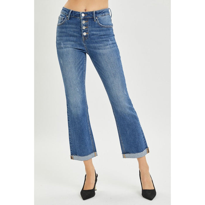 RISEN Button Fly Cropped Bootcut Jeans