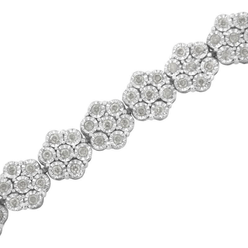 Bids.com .925 Sterling Silver 2.0 cttw Diamond 7 Stone Floral Cluster Link Bracelet (I-J Color, I3 Clarity) -7.25" Bracelets