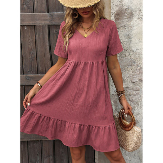 V-Neck Short Sleeve Mini Dress