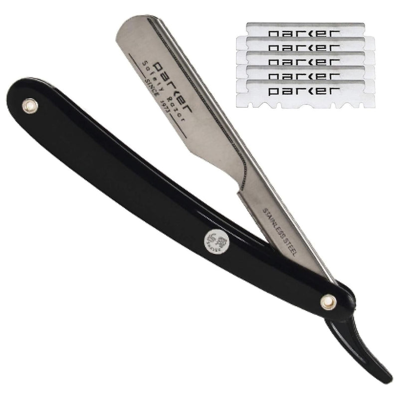 Parker Parker PTB Push Type Black Handle Straight Barber Razor Razor