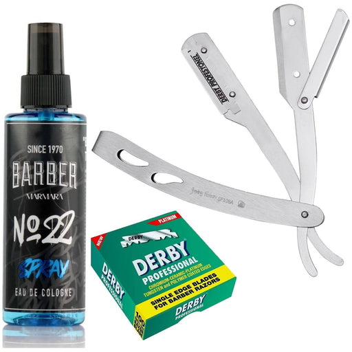 Barbersets - The Shave Factory Straight Edge Razor Kit (Matte/Barber No22 50Ml Cologne / 100 Derby Professional Single Edge Razor Blades)