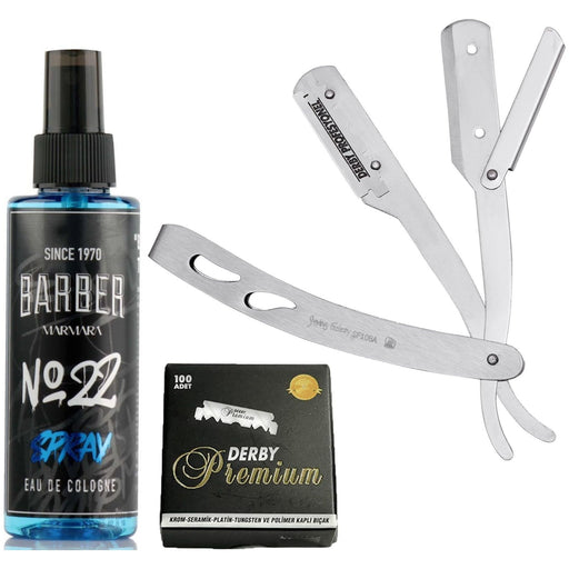 Barbersets - The Shave Factory Straight Edge Razor Kit (Matte/Barber No22 50Ml Cologne / 100 Derby Premium Single Edge Razor Blades)