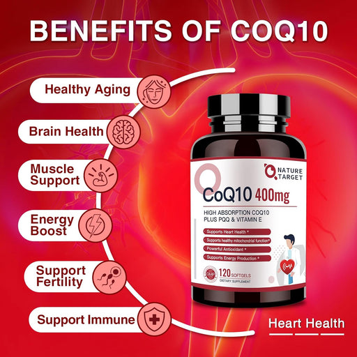 Nature Target CoQ10 + PQQ + Vitamin E, 400mg, 120 Softgels CoQ10