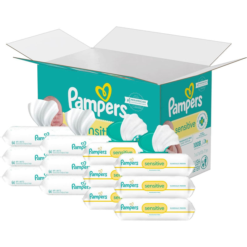 Pampers Pampers Sensitive Baby Wipes, Water Based, Hypoallergenic and Unscented, 8 Flip-Top Packs, 4 Refill Packs (1008 Wipes Total) Baby Wipes