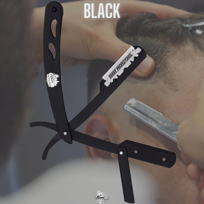 The Shave Factory Straight Edge Razor Kit (Black / 200 Derby Professional Single Edge Razor Blades)