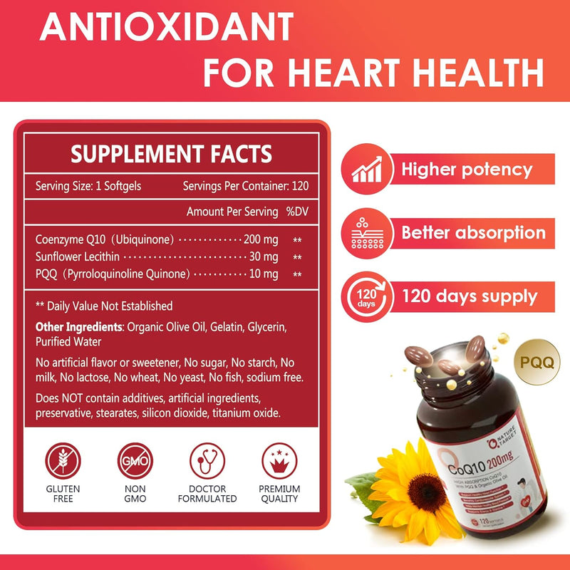Nature Target CoQ10 + PQQ + Olive Oil, 200mg, 120 Softgels CoQ10