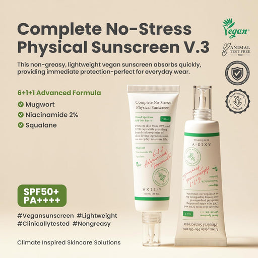 AsiaBeautyMall AXIS-Y Complete No-Stress Physical Sunscreen SPF50+ PA++++ Sunscreen