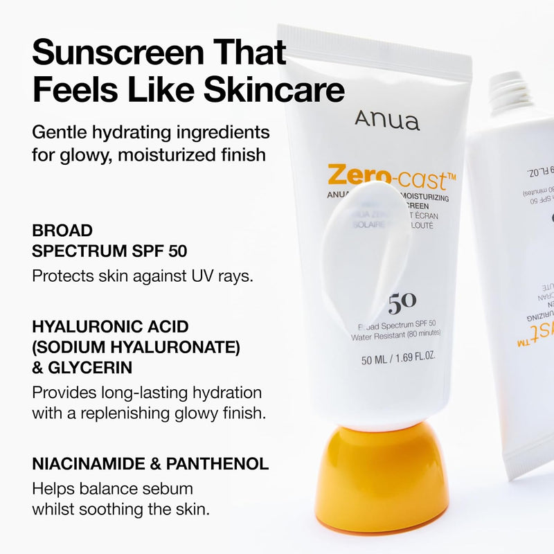 AsiaBeautyMall ANUA Zero-Cast Moisturizing Finish Sunscreen SPF50+ PA++++ Sunscreen
