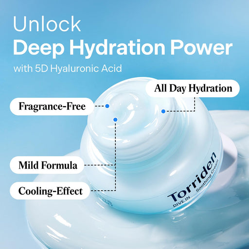 AsiaBeautyMall Torriden Dive In Low Molecular Hyaluronic Acid Soothing Cream Moisturizer Light Blue