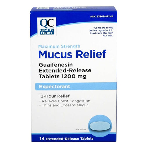 QC QC Maximum Strength Guaifenesin 1200 mg Extended-Release Tablets, 14 Count Medicine & Drugs