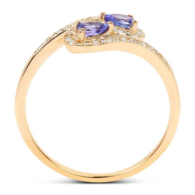 Bids.com 0.42 Carat Genuine Tanzanite and White Diamond 14K Yellow Gold Ring Rings