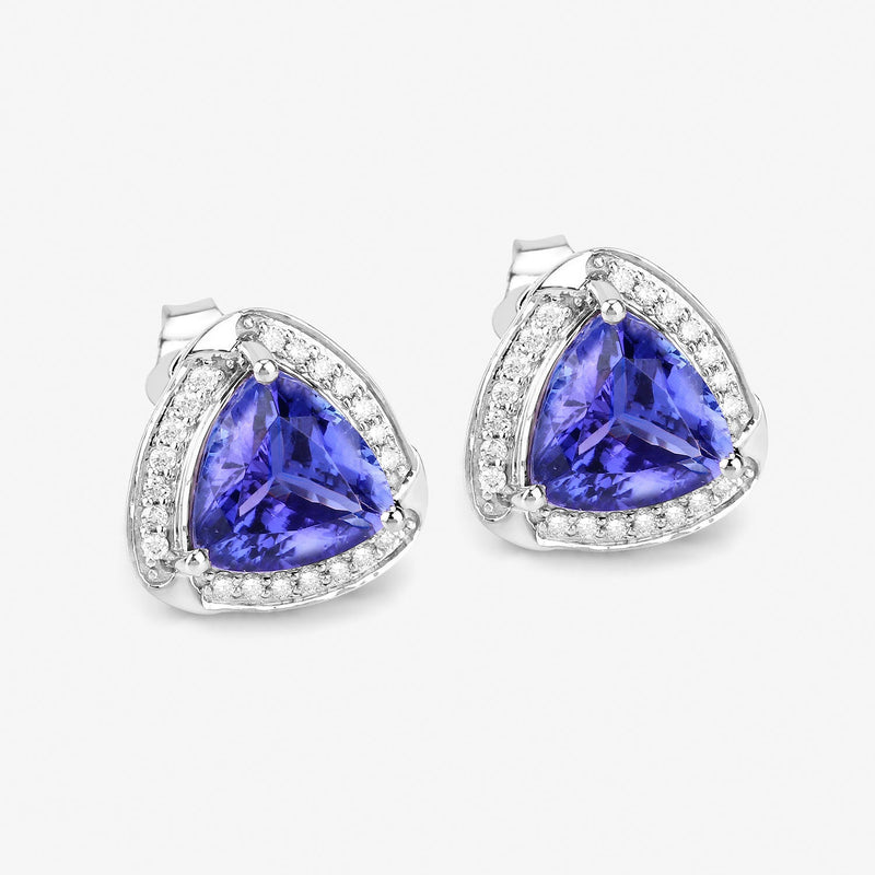 Bids.com 3.70 Carat Genuine Tanzanite and White Diamond 14K White Gold Earrings Earrings