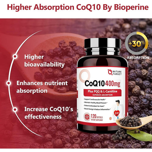 Nature Target CoQ10 + PQQ + L-Carnitine, 400mg, 120 Softgels CoQ10