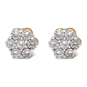 Bids.com 14K Yellow Gold 2.0 Cttw Diamond Floral Cluster Stud Earring with Screw Back (H-I Color, SI1-SI2 Clarity) Earrings