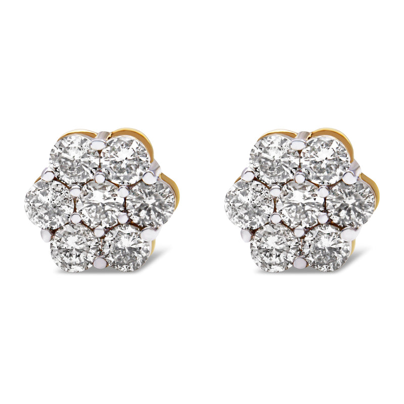 Bids.com 14K Yellow Gold 2.0 Cttw Diamond Floral Cluster Stud Earring with Screw Back (H-I Color, SI1-SI2 Clarity) Earrings