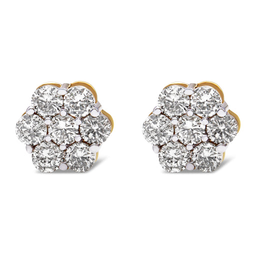 Bids.com 14K Yellow Gold 2.0 Cttw Diamond Floral Cluster Stud Earring with Screw Back (H-I Color, SI1-SI2 Clarity) Earrings