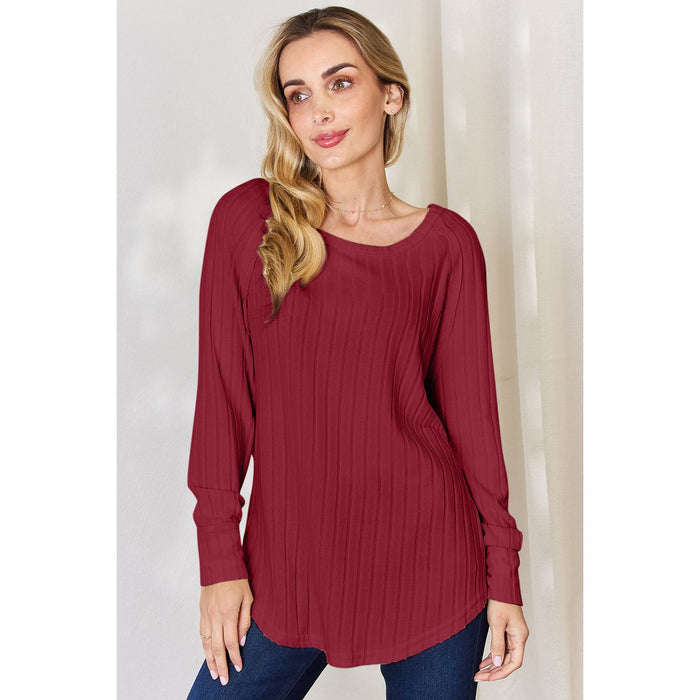 Basic Bae Ribbed Round Neck Slit T-Shirt