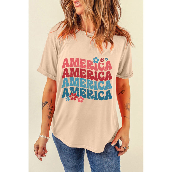 AMERICA Round Neck Short Sleeve T-Shirt