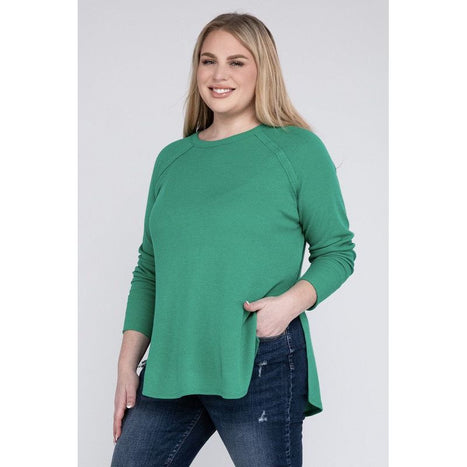 Plus Melange Baby Waffle Long Sleeve Top