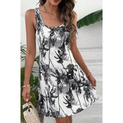 Printed Scoop Neck Wide Strap Mini Dress