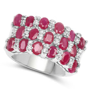 Bids.com 3.69 Carat Genuine Ruby and White Topaz .925 Sterling Silver Ring Rings