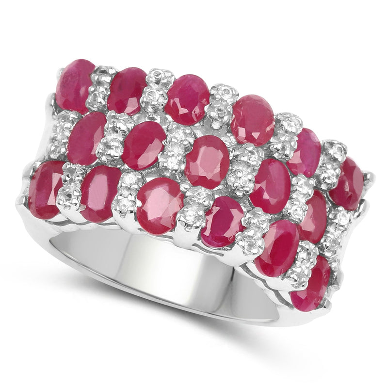 Bids.com 3.69 Carat Genuine Ruby and White Topaz .925 Sterling Silver Ring Rings