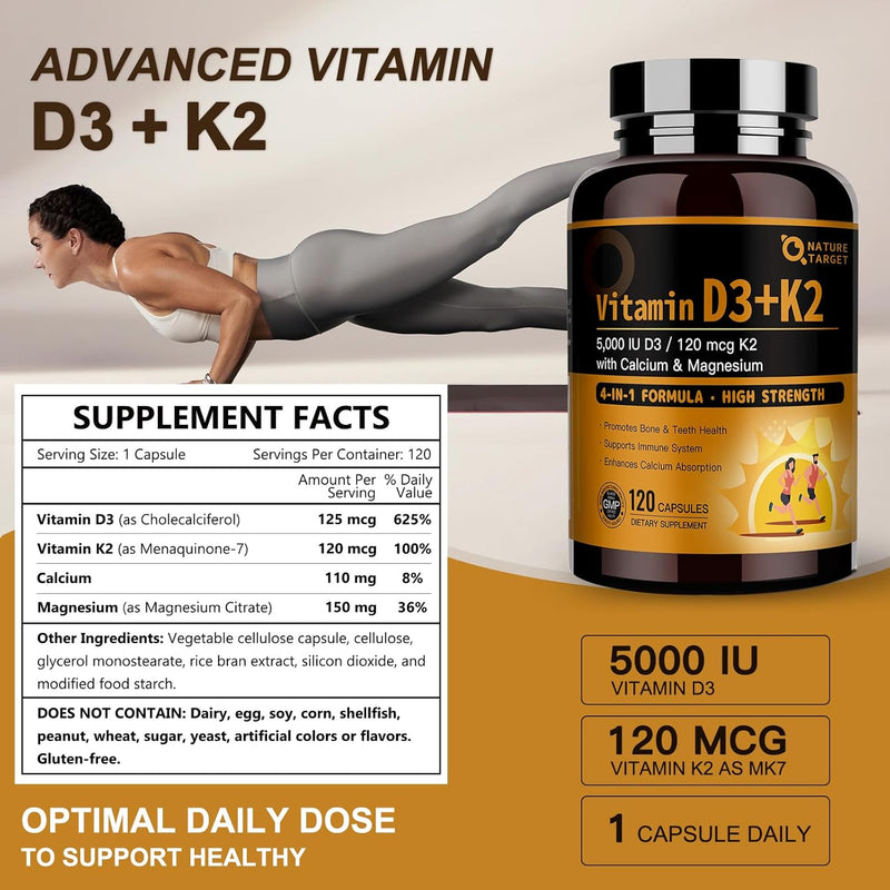 Nature Target 4-in-1 Vitamin D3 + K2, 120 Capsules Vitamin