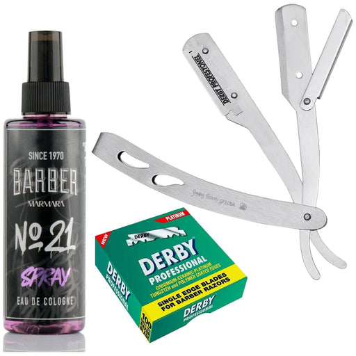 Barbersets - The Shave Factory Straight Edge Razor Kit (Matte/Barber No21 50Ml Cologne / 100 Derby Professional Single Edge Razor Blades)