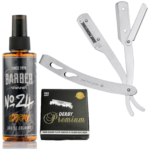 Barbersets - The Shave Factory Straight Edge Razor Kit (Matte/Barber No24 50Ml Cologne / 100 Derby Premium Single Edge Razor Blades)