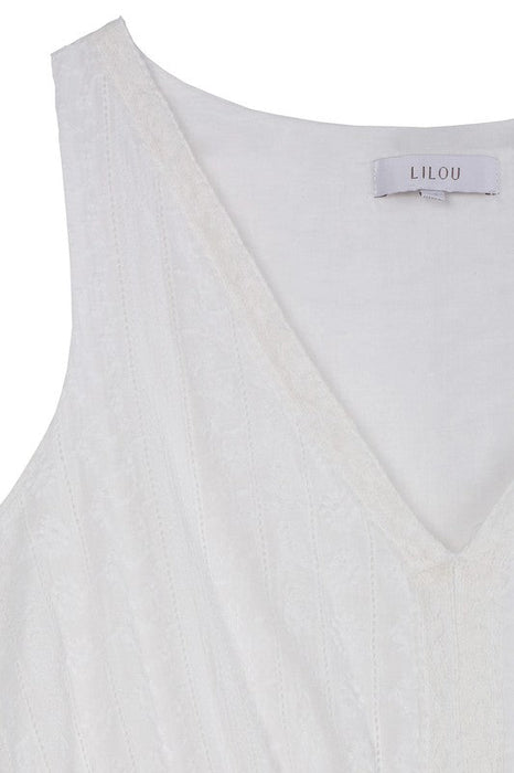 Lilou Embroidered White V Neckline Tiered Dress