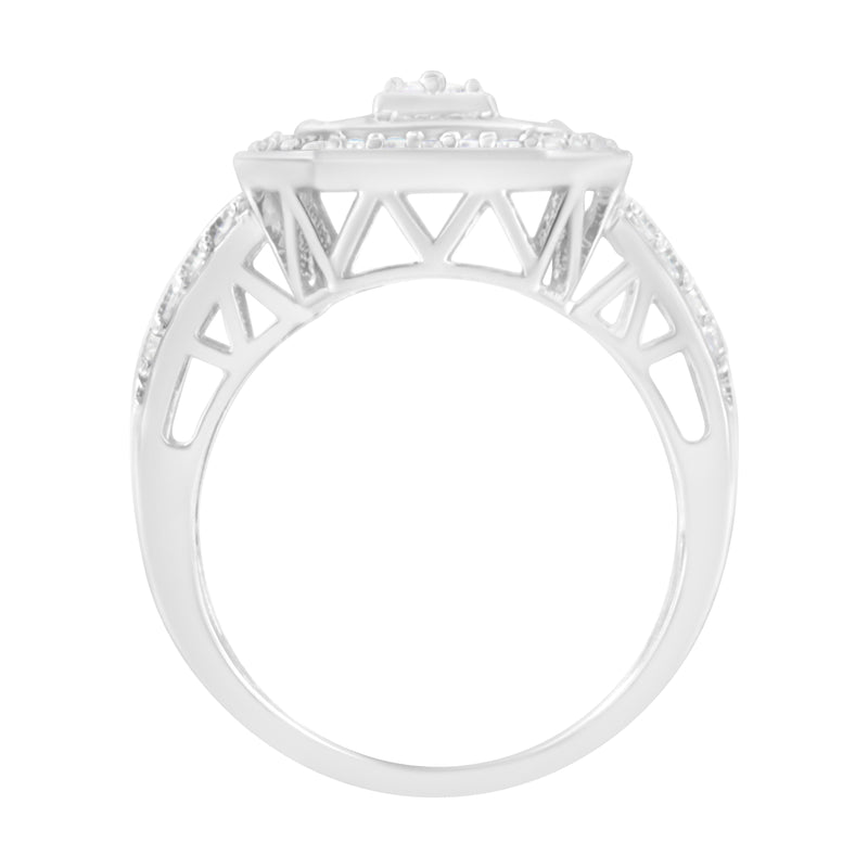 Bids.com .925 Sterling Silver Round and Baguette Diamond Cathedral Ring (0.75 Cttw, H-I Color, I2-I3 Clarity) - Size 7 Rings