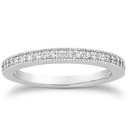 Bids.com 14k White Gold Pave Diamond Milgrain Wedding Ring Band Set 1/2 Around Rings
