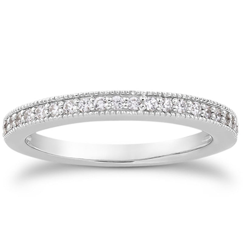 Bids.com 14k White Gold Pave Diamond Milgrain Wedding Ring Band Set 1/2 Around Rings