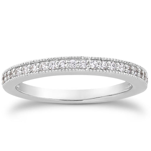 Bids.com 14k White Gold Pave Diamond Milgrain Wedding Ring Band Set 1/2 Around Rings