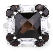 Bids.com 7.43 Carat Genuine Smoky Quartz & White Topaz .925 Sterling Silver Ring Rings