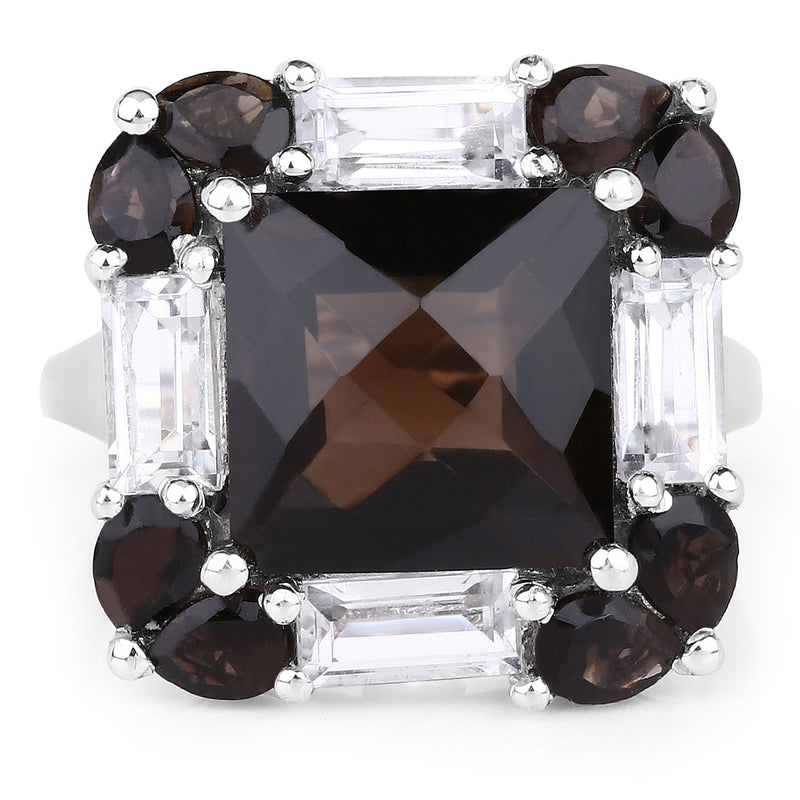 Bids.com 7.43 Carat Genuine Smoky Quartz & White Topaz .925 Sterling Silver Ring Rings