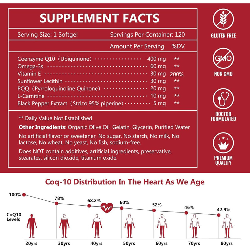 Nature Target CoQ10 + PQQ + L-Carnitine, 400mg, 120 Softgels CoQ10