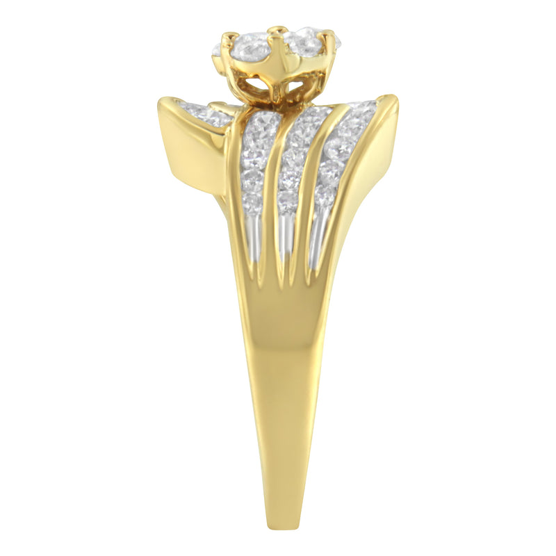 Bids.com 14K Yellow Gold Diamond Cocktail Bypass Ring (1 1/2 Cttw, H-I Color, SI2-I1 Clarity) - Size 7 Rings