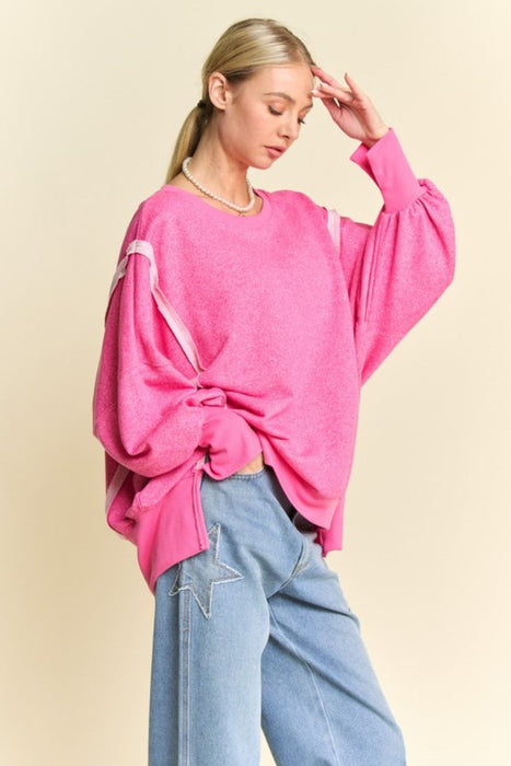 Side Slit High-Low Lantern Sleeve Knit Top