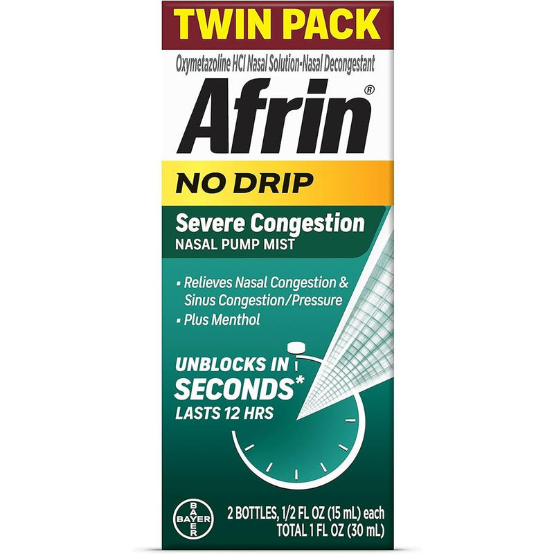 Afrin Original 12-Hour Nasal Decongestant Spray – Twin Pack (2 x 1 fl oz Bottles)
