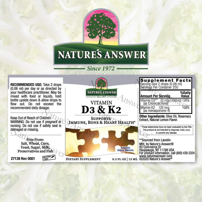 Cozy Farm - Nature'S Answer Vitamin D3 & K2 Drops, 0.5 Fl Oz