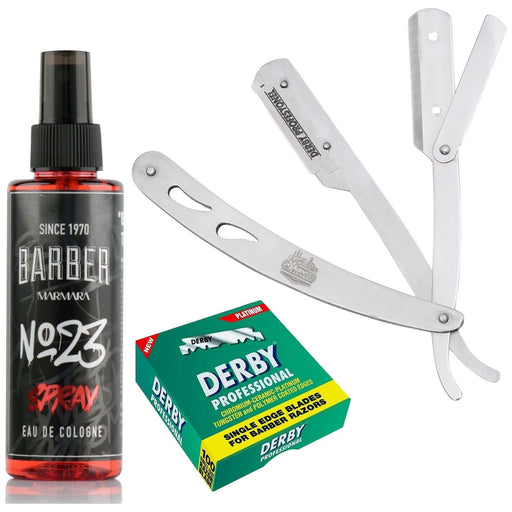 Barbersets - The Shave Factory Straight Edge Razor Kit (Steel Razor/Barber No23 50Ml Cologne / 100 Derby Professional Single Edge Razor Blades)