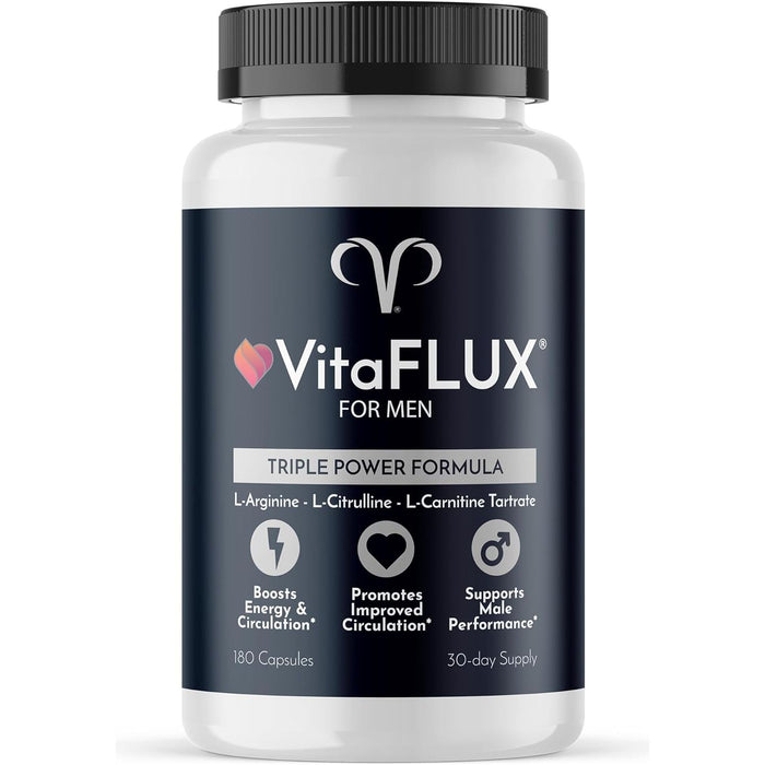 VitaFLUX Extra Strength L Arginine - 2000mg Nitric Oxide Supplement For Male Performance 180 Capsules