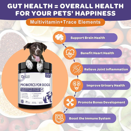 Nature Target Chicken flavor Probiotics for Dogs & Cats, 6 Billion CFUs, 180 Chews Pet Vitamins Supplements