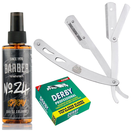 Barbersets - The Shave Factory Straight Edge Razor Kit (Steel Razor/Barber No24 50Ml Cologne / 100 Derby Professional Single Edge Razor Blades)